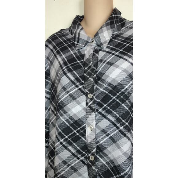 Plaid Flannel Shirt Dress BLACK & WHITE Plus Size 3X ALLISON BRITNEY Very Soft - Picture 4 of 16